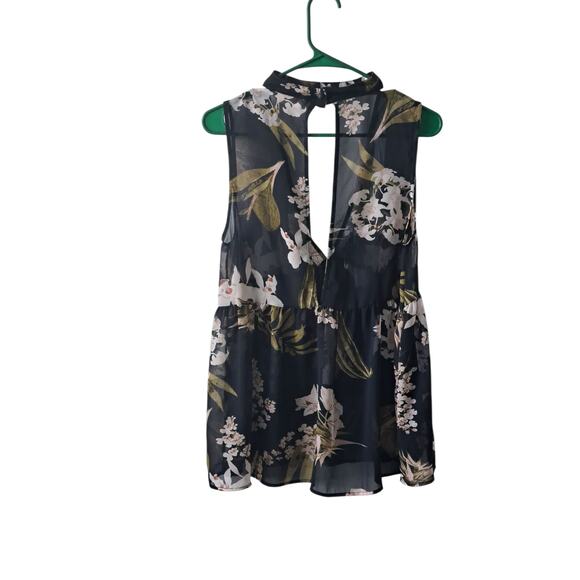Audrey 3+1 Black Floral Sheer Sleeveless Top - Size Small - Picture 4 of 6